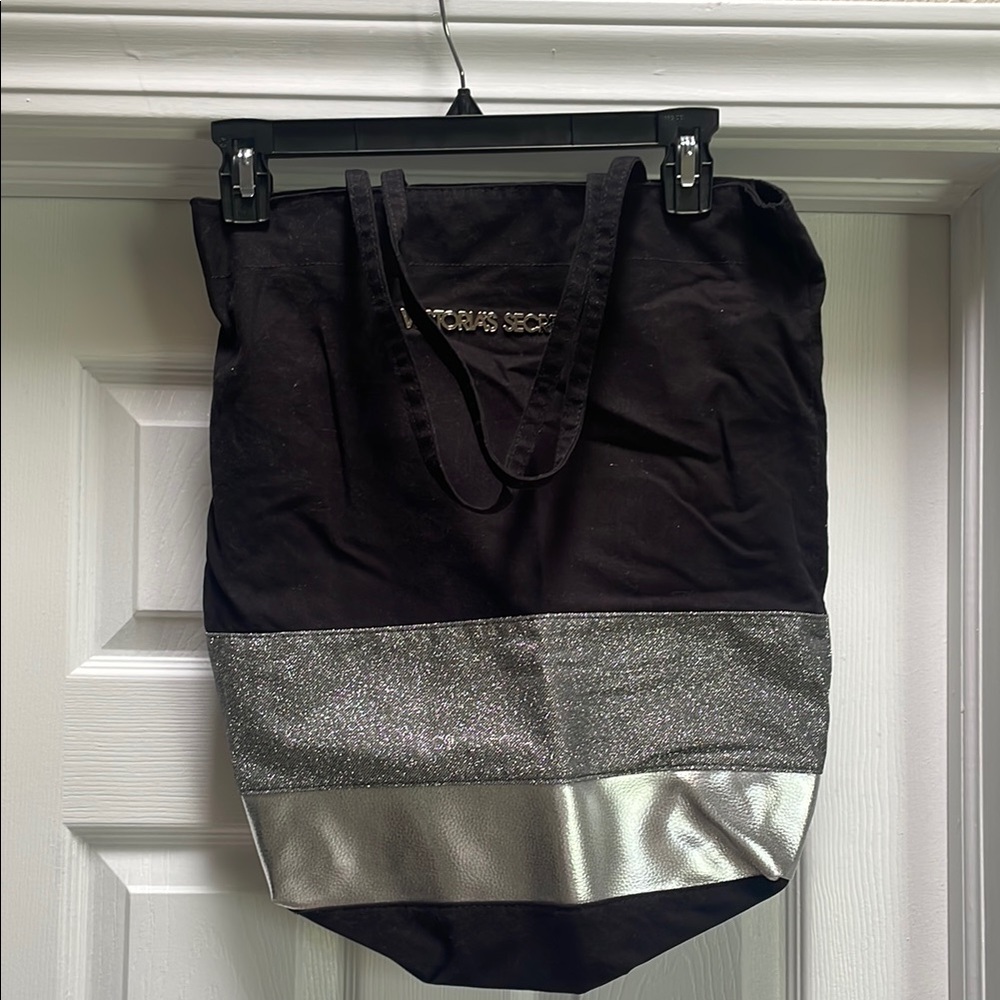 Victoria's Secret Black Tote with Silver Stripes